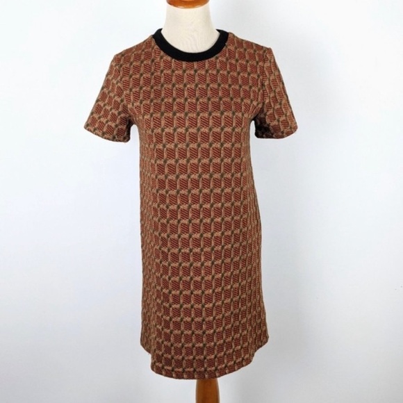 Zara Mini Dress Medium Orange Retro Shift - Picture 3 of 7